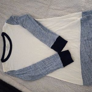 J. Crew: blue and off white long sleeve baseball tee